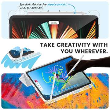 INFILAND Compatible with iPad Pro 11 inch Case (4th,3rd,2nd &1st Gen) 2022/2021/2020/2018, Crystal Clear Both Back & Frame [Anti-Yellowing] + Pencil Holder, Silver