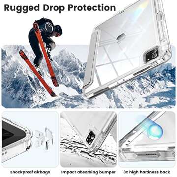 INFILAND Compatible with iPad Pro 11 inch Case (4th,3rd,2nd &1st Gen) 2022/2021/2020/2018, Crystal Clear Both Back & Frame [Anti-Yellowing] + Pencil Holder, Silver