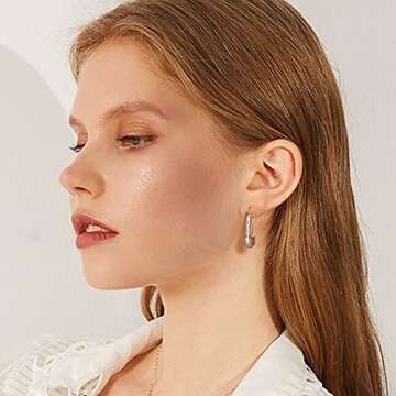 Stainless Steel Stylish Cubic Zirconia Sparkling Cartilage Earrings Punk Goth Safety Pin Earrings for Women, Gold plated