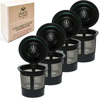 iPartPlusMore Reusable Coffee Filters Compatible with 1.0 and 2.0 Keurig Single Cup Coffee Maker - BPA-Free Stainless Steel Refillable K Cup Coffee Filter with Fine Mesh Screen (Pack of 4)