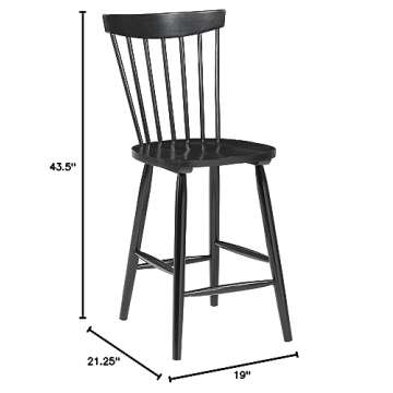 OSP Home Furnishings Eagle Ridge Traditional Windsor Style Solid Wood Counter-Height Stool, Single, Black