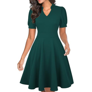 Mokayee Green Holiday Dress with Puff Sleeves for Women