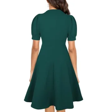 Mokayee Green Holiday Dress with Puff Sleeves for Women