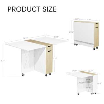 3imothrix Folding Dining Table, Small Dining Table, Space Saving Dining Table with 6 Wheels, Small Kitchen Table Sewing Table for Small Spaces (White)