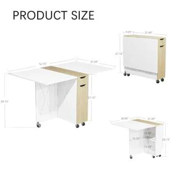 3imothrix Folding Dining Table, Small Dining Table, Space Saving Dining Table with 6 Wheels, Small Kitchen Table Sewing Table for Small Spaces (White)