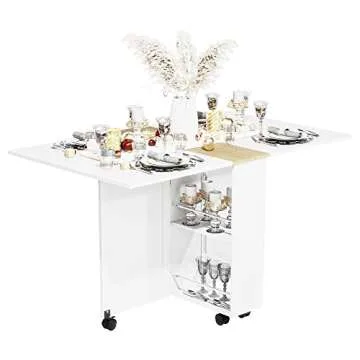 3imothrix Folding Dining Table, Small Dining Table, Space Saving Dining Table with 6 Wheels, Small Kitchen Table Sewing Table for Small Spaces (White)