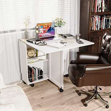 3imothrix Folding Dining Table, Small Dining Table, Space Saving Dining Table with 6 Wheels, Small Kitchen Table Sewing Table for Small Spaces (White)