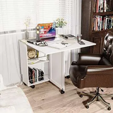 3imothrix Folding Dining Table, Small Dining Table, Space Saving Dining Table with 6 Wheels, Small Kitchen Table Sewing Table for Small Spaces (White)