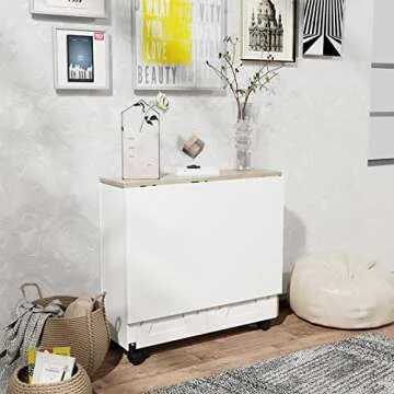 3imothrix Folding Dining Table, Small Dining Table, Space Saving Dining Table with 6 Wheels, Small Kitchen Table Sewing Table for Small Spaces (White)