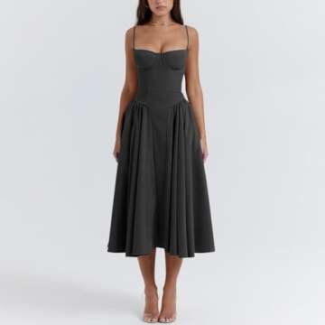 Floral Corset Dress for Women Formal Sleeveless Bustier Midi Dress Pleated Hem Cocktail Dresses Graduation Dress Y2k Boho Bodycon Midi Dress Summer Square Neck Mother of The Bride Dresses