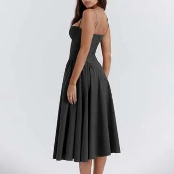 Floral Corset Dress for Women Formal Sleeveless Bustier Midi Dress Pleated Hem Cocktail Dresses Graduation Dress Y2k Boho Bodycon Midi Dress Summer Square Neck Mother of The Bride Dresses