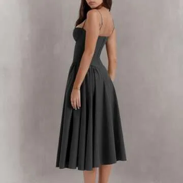 Floral Corset Dress for Women Formal Sleeveless Bustier Midi Dress Pleated Hem Cocktail Dresses Graduation Dress Y2k Boho Bodycon Midi Dress Summer Square Neck Mother of The Bride Dresses