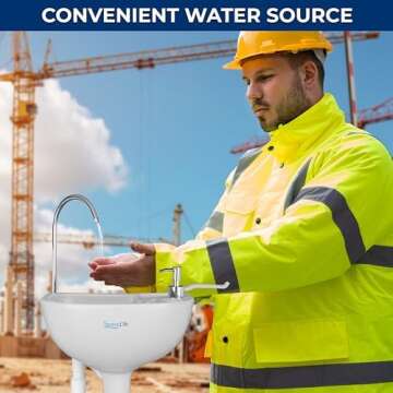 SereneLife Portable Camping Sink with 19L (5+ Gallon) Water Tank, Hands-Free Foot Pump, Soap Dispenser & Towel Holder, Compact Design with Carry Handle – Perfect for Camping, Worksites, Outdoors