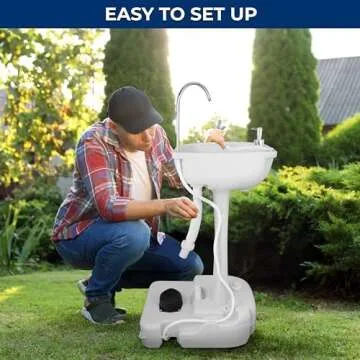 SereneLife Portable Camping Sink with 19L (5+ Gallon) Water Tank, Hands-Free Foot Pump, Soap Dispenser & Towel Holder, Compact Design with Carry Handle – Perfect for Camping, Worksites, Outdoors