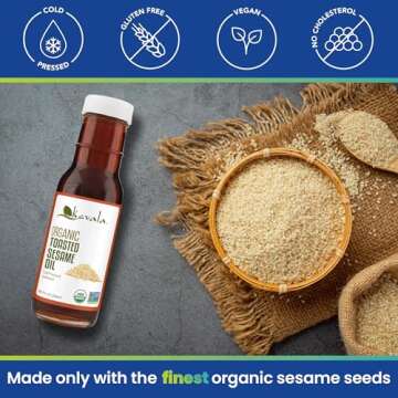 Kevala Organic Toasted Sesame Oil – 8 oz – 236 ml - Sesame Toasted – Toasted Sesame Oil Cooking – Sesame Oil Food – Sesame Oil – Roasted Sesame Oil