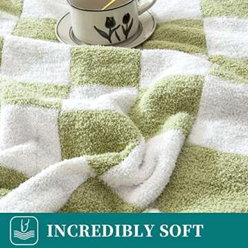 SeaRoomy Checkered Throw Blanket, Ultra Soft Cozy Microfiber Knit Throw Blanket, Warm Fluffy Reversible Checkerboard Throw Blanket for Couch Bed Travel Picnic Room Decor(Sage Green, 60"×79")
