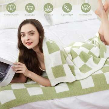 SeaRoomy Checkered Throw Blanket, Ultra Soft Cozy Microfiber Knit Throw Blanket, Warm Fluffy Reversible Checkerboard Throw Blanket for Couch Bed Travel Picnic Room Decor(Sage Green, 60"×79")