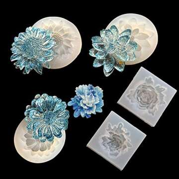 Mulukaya 5Pcs Flower Resin Silicone Molds Jewelry Making Tools Casting Molds for DIY Craft Keychain Necklace Earrings Project