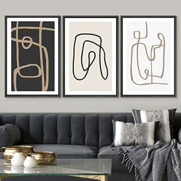SIGNWIN Framed Canvas Print Wall Art Set Pastel Geometric Line Polygons Abstract Shapes Illustration...
