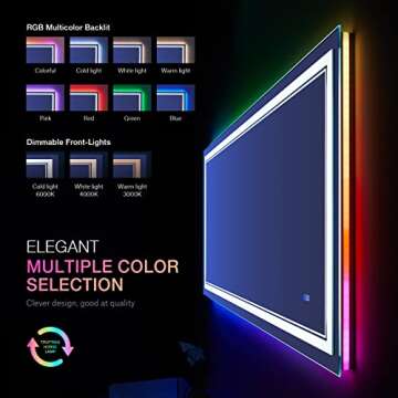 ISTRIPMF 48x32 inch LED Lighted Bathroom Mirror,RGB Color Changing LED Mirror for Bathroom,Dimmable Anti-Fog Backlit Vanity Mirror (RGB Multicolor Backlit + Adjustable Front-Lighted)