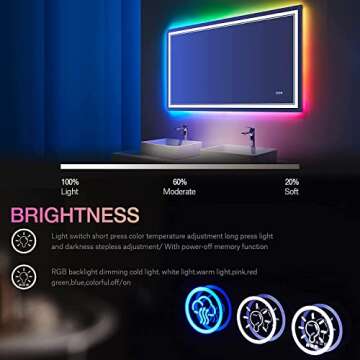 ISTRIPMF 48x32 inch LED Lighted Bathroom Mirror,RGB Color Changing LED Mirror for Bathroom,Dimmable Anti-Fog Backlit Vanity Mirror (RGB Multicolor Backlit + Adjustable Front-Lighted)
