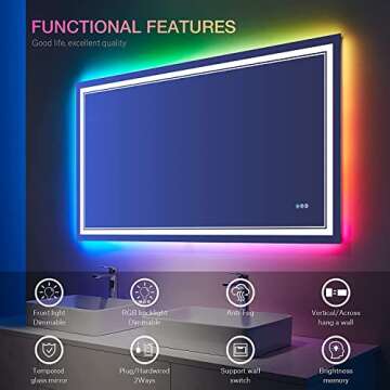 ISTRIPMF 48x32 inch LED Lighted Bathroom Mirror,RGB Color Changing LED Mirror for Bathroom,Dimmable Anti-Fog Backlit Vanity Mirror (RGB Multicolor Backlit + Adjustable Front-Lighted)