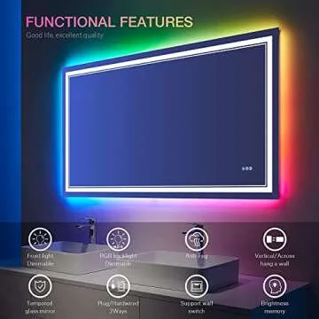 ISTRIPMF 48x32 inch LED Lighted Bathroom Mirror,RGB Color Changing LED Mirror for Bathroom,Dimmable Anti-Fog Backlit Vanity Mirror (RGB Multicolor Backlit + Adjustable Front-Lighted)