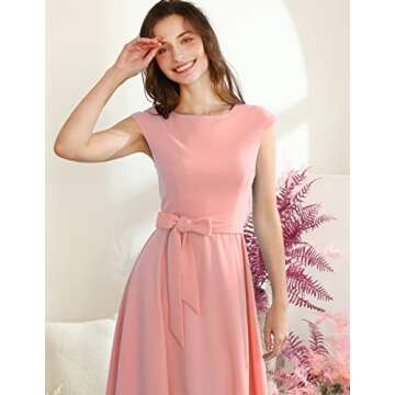 DRESSTELLS Womens Cocktail Dress, Modest Church Dresses for Wedding Guest Bridesmaid, Fit Flare Vintage Party Prom Dress Pastel Blush Pink M