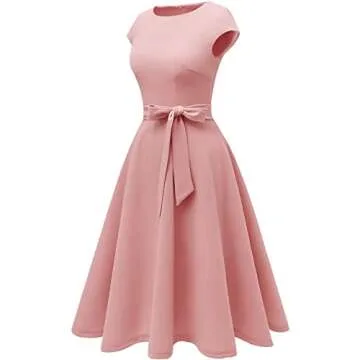 DRESSTELLS Womens Cocktail Dress, Modest Church Dresses for Wedding Guest Bridesmaid, Fit Flare Vintage Party Prom Dress Pastel Blush Pink M