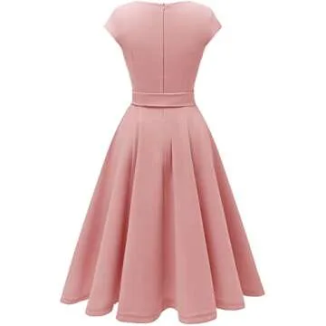 DRESSTELLS Womens Cocktail Dress, Modest Church Dresses for Wedding Guest Bridesmaid, Fit Flare Vintage Party Prom Dress Pastel Blush Pink M