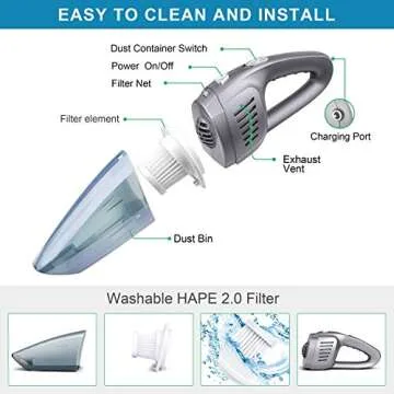 Handheld Vacuum Cordless 8Kpa Strong Suction Powered by Li-ion Battery Rechargeable Quick Charge Tech, Wet Dry Portable Mini Vacuum for Home and Car…