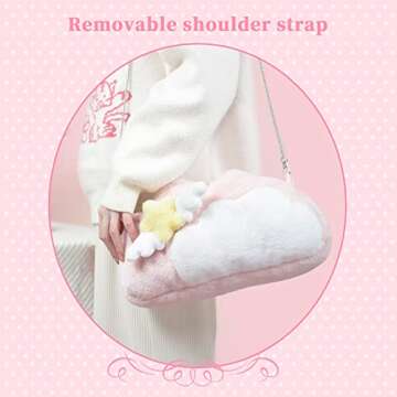 GeekShare Pink Plush Bag with A Shoulder Strap,Crossbody Bag Carrying Case Compatible with Nintendo Switch/OLED and Other Accessories - Star Wings