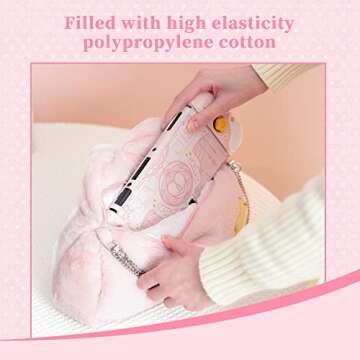 GeekShare Pink Plush Bag with A Shoulder Strap,Crossbody Bag Carrying Case Compatible with Nintendo Switch/OLED and Other Accessories - Star Wings