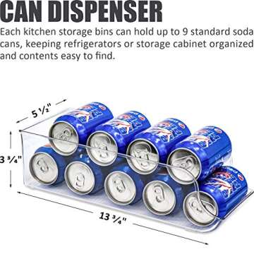 Soda Can Organizer for Refrigerator - 4 Pack Clear Plastic Beverage Holder & Food Dispenser BPA Free...