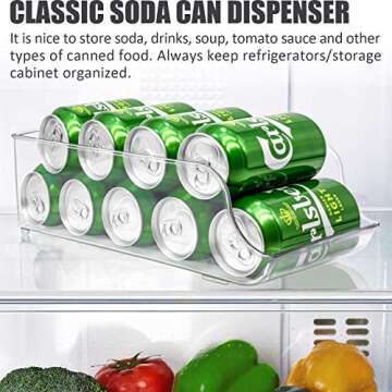 Soda Can Organizer for Refrigerator - 4 Pack Clear Plastic Beverage Holder & Food Dispenser BPA Free Fridge Organizer Bins for Freezer, Kitchen, Countertops, Cabinet, Pantry Organization and Storage