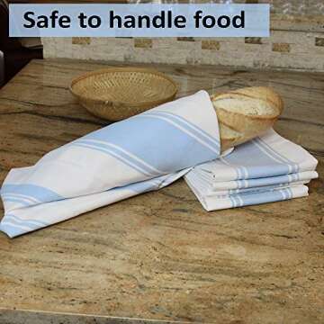 Cucinare Kitchen Towels 100% Cotton Professional Grade Large and Absorbent with Vintage Stripe Tea Towel, Set of 4 (Size 20"x 28") (Blue)