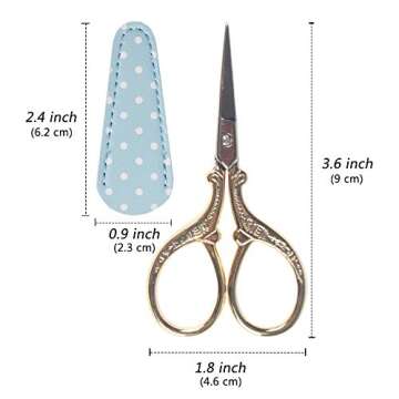 Hisuper Embroidery Scissors - 3.6 inch Small Gold Craft Scissors with Cover