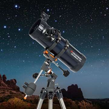 Celestron - AstroMaster 114EQ Newtonian Telescope - Reflector Telescope for Beginners - Fully-Coated Glass Optics - Adjustable-Height Tripod - Bonus Astronomy Software Package