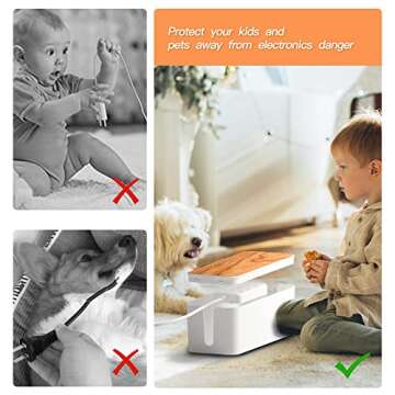 Cable Management Box 2 Pack with 16 Cable Clips Set-Large & Medium & Small Wooden Style Cable Organizer Box to Hide Wires&Power Strips | Cord Organizer Box | Cable Organizer for Home & Office [White]