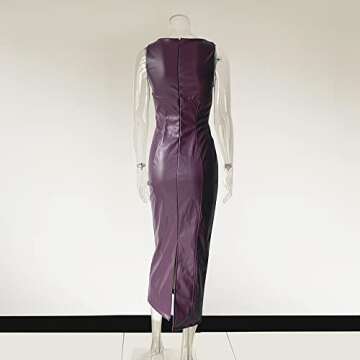 XLLAIS Women's Faux PU Leather Bodycon Maxi Dress Sexy Boatneck Tank Long Dresses (Grape, Medium)