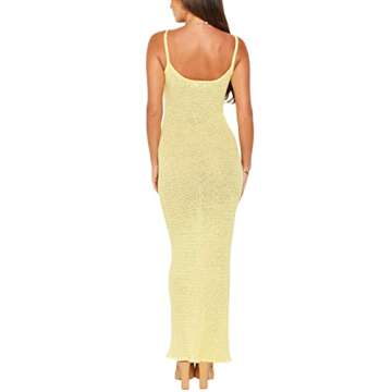 Women Bodycon Maxi Slip Dress Summer Sleeveless Backless Low Cut Knitted Long Dress Cocktail Party Club(Knit Yellow, M)