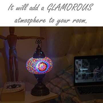 Vissmarta Turkish Moroccan Mosaic Table Desk Lamp Light Lantern Multicolor Colorful Decorative Glass...