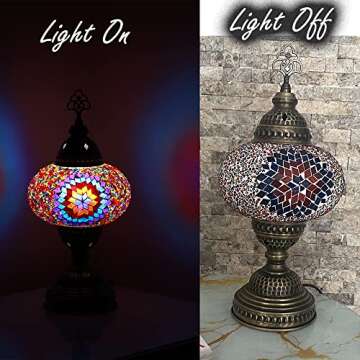 Vissmarta Turkish Moroccan Mosaic Table Desk Lamp Light Lantern Multicolor Colorful Decorative Glass Globe Lamp for Bedside Bedroom Living Room Night Lighting Fixture