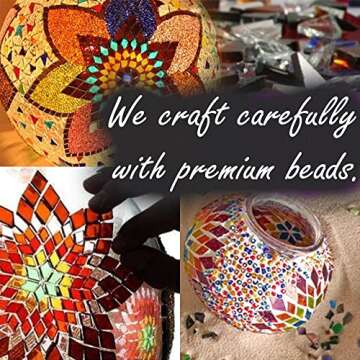 Vissmarta Turkish Moroccan Mosaic Table Desk Lamp Light Lantern Multicolor Colorful Decorative Glass Globe Lamp for Bedside Bedroom Living Room Night Lighting Fixture