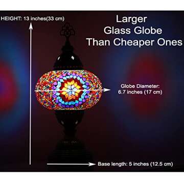 Vissmarta Turkish Moroccan Mosaic Table Desk Lamp Light Lantern Multicolor Colorful Decorative Glass Globe Lamp for Bedside Bedroom Living Room Night Lighting Fixture