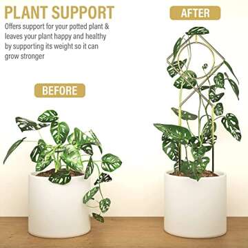 Small Trellis for Potted Plants (Pack of 2), Gold Metal Plant Support Stake for Indoor Climbing Plants, Boho Plant Decor Accessories - Gold Color Size: 17” x 7”
