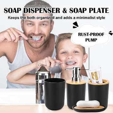 iMucci 9Pcs Black Bathroom Accessories Set with Trash Can Bathroom Set Black Bathroom Accessories Ba...