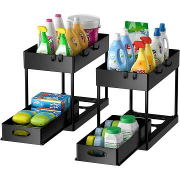 PUILUO 2 Tier Under Sliding Cabinet Storage Basket Organizer