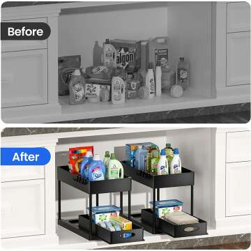PUILUO Under Sliding Cabinet Organizer - 2 Tier Storage