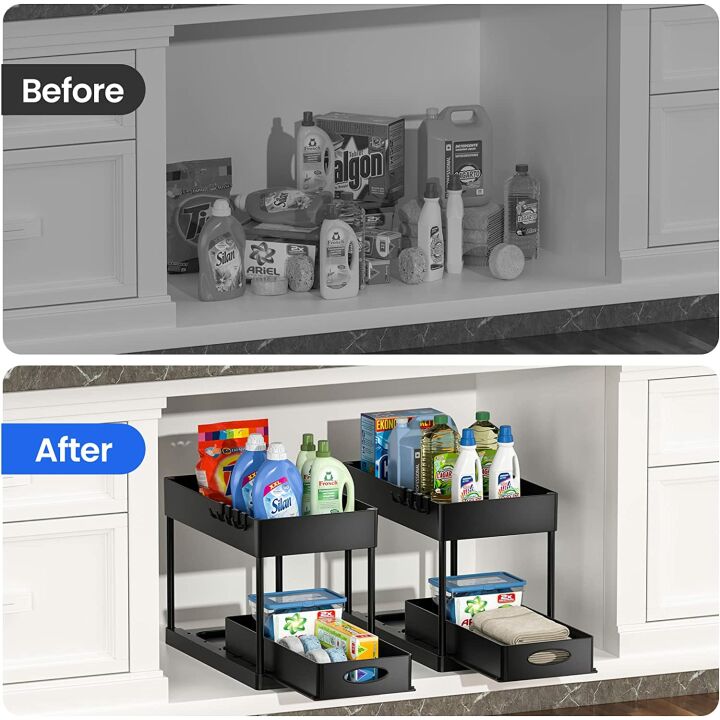 PUILUO Under Sliding Cabinet Organizer - 2 Tier Storage